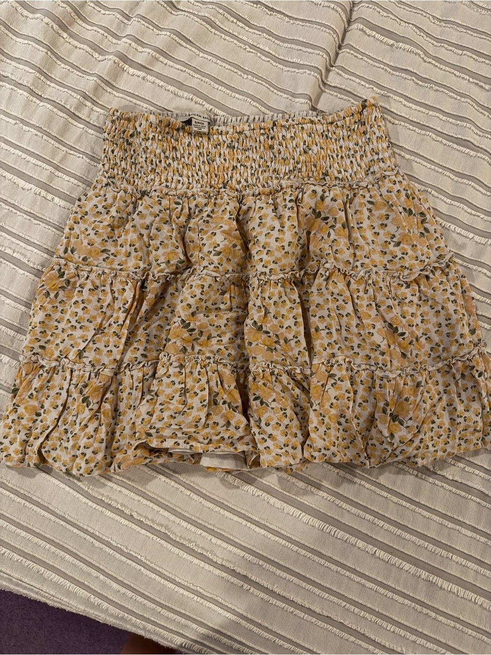 American Eagle Outfitters Yellow Floral Tiered Mini Skirt